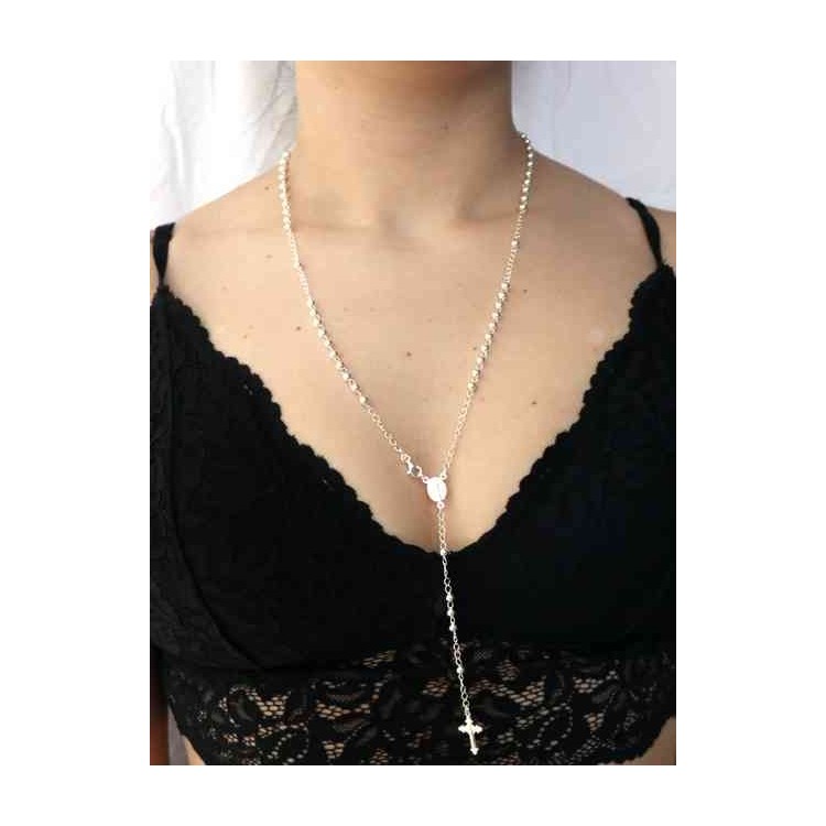 RMB|NALBORI Collana Rosario Argento 925 a Y palline 4 mm 60 cm