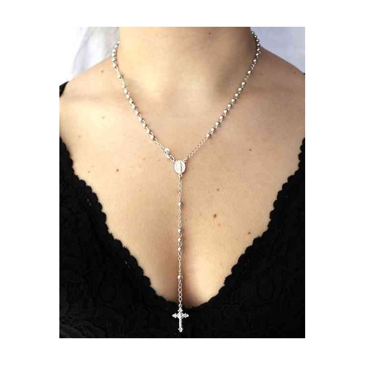 RMB|NALBORI Rosary necklace in 925 silver with rhodium-plated balls 4 mm 45 cm