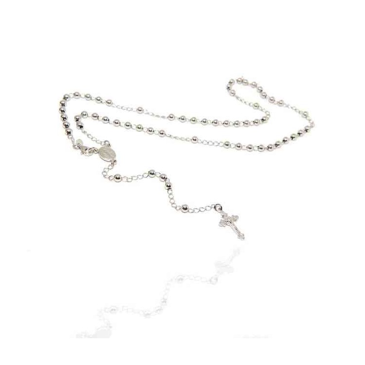 RMB|NALBORI Collana Rosario Argento 925 a Y palline 4 mm 50 cm rodio