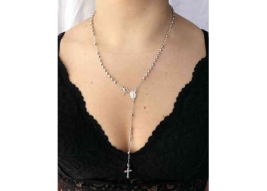 RMB|NALBORI Collana Rosario Argento 925 a Y palline 4 mm 50 cm rodio