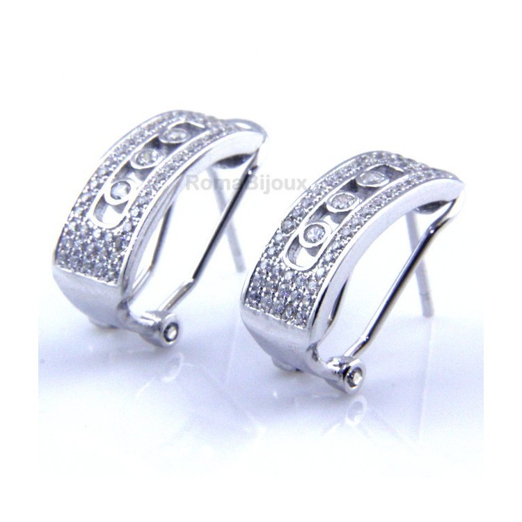 RMB|925 sterling silver earrings with omega binary central locking with 3 zircons from 1 mm