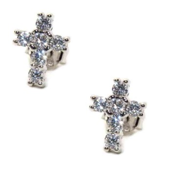RMB|925 silver cross earrings with cubic zirconia stones white 10x8