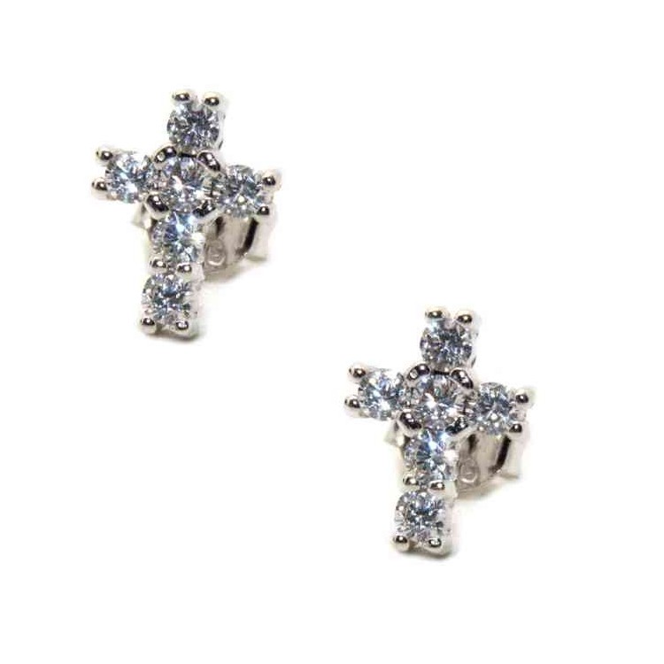 RMB|925 silver cross earrings with cubic zirconia stones white 10x8