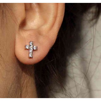 RMB|NALBORI Orecchini argento 925 a croce con zircone bianco 10x8