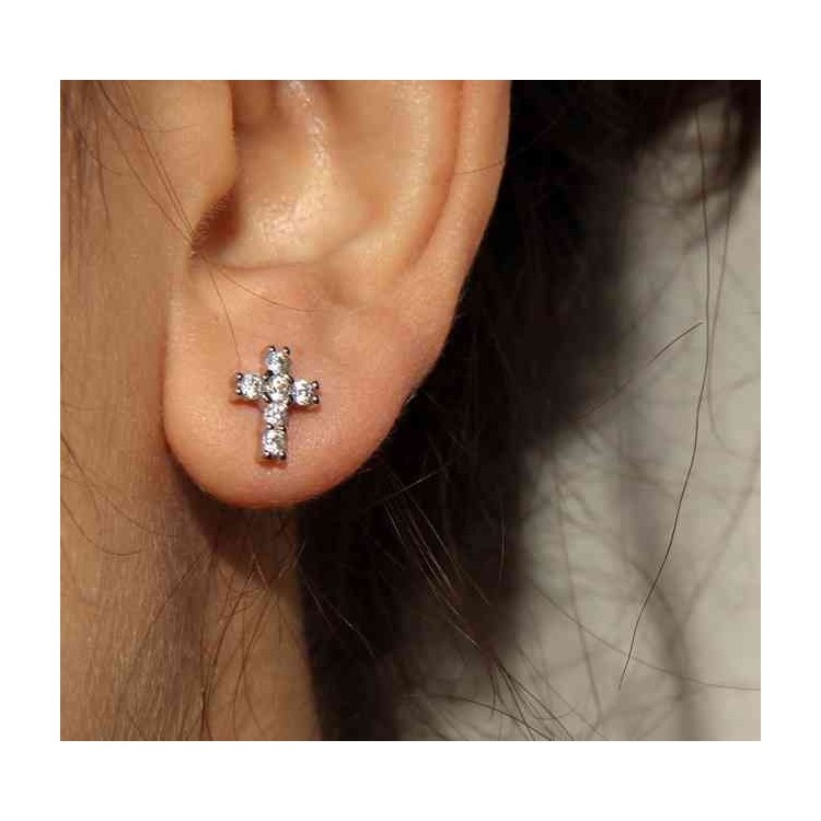 RMB|925 silver cross earrings with cubic zirconia stones white 10x8