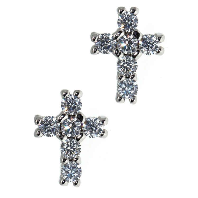 RMB|Orecchini argento 925 a croce con zircone bianco 10x8 marca NALBORI