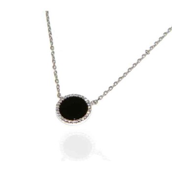 RMB|Silver 925: Collier necklace woman black onyx stone round 12.5 mm