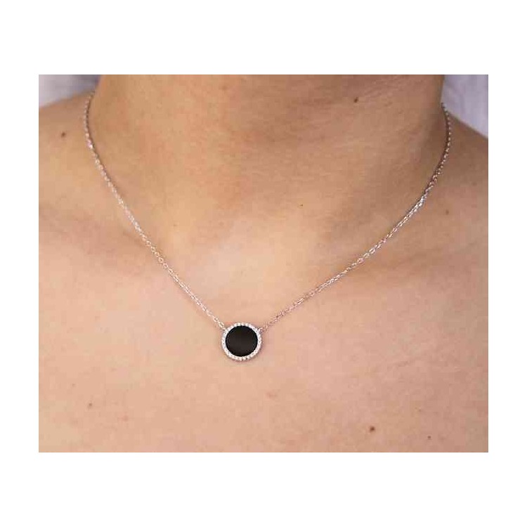 RMB|Silver 925: Collier necklace woman black onyx stone round 12.5 mm