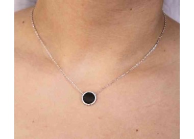 RMB|Silver 925: Collier necklace woman black onyx stone round 12.5 mm