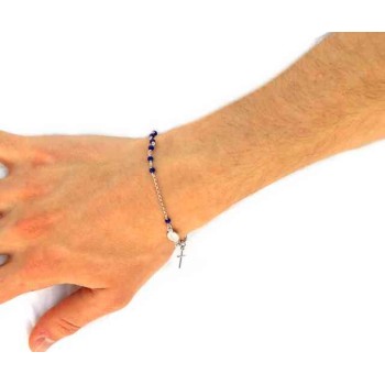 RMB|NALBORI Rosary bracelet in 925 silver oval madonna, cross and blue crystal 16.00 19.00 cm