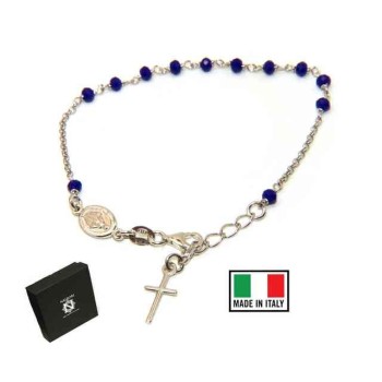 RMB|NALBORI Rosary bracelet in 925 silver oval madonna, cross and blue crystal 16.00 19.00 cm