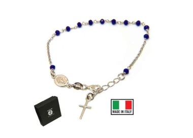 RMB|NALBORI Rosary bracelet in 925 silver oval madonna, cross and blue crystal 16.00 19.00 cm