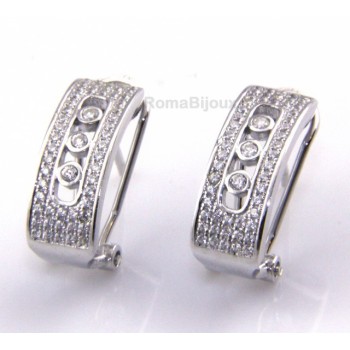 RMB|Argento 925 Orecchini chiusura omega con binario centrale con 3 zirconi da mm 1