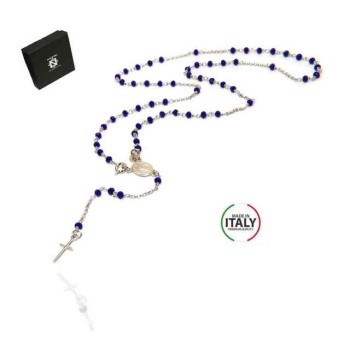 RMB|NALBORI Collana Rosario Argento 925 Con cristallo blu crocefisso madonna miracolosa 56 cm