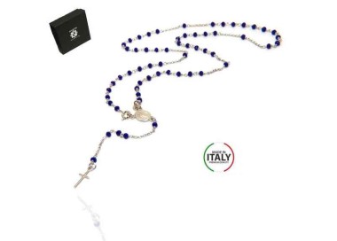 RMB|NALBORI Collana Rosario Argento 925 Con cristallo blu crocefisso madonna miracolosa 56 cm