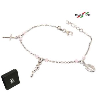 RMB|NALBORI Bracciale rosario in Argento 925 madonna cornetto croce Rosa cipria