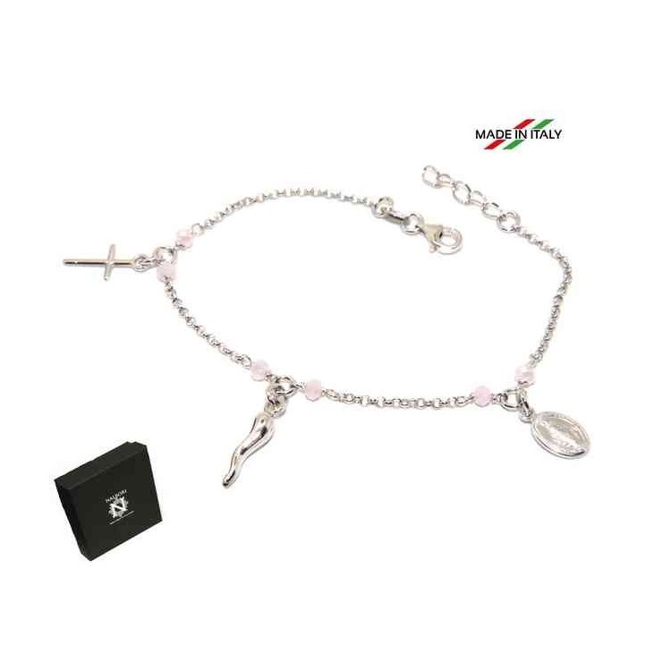 RMB|NALBORI Rosary bracelet in 925 sterling silver Madonna horn cross - pink