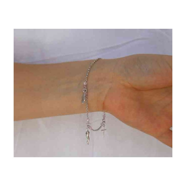 RMB|NALBORI Rosary bracelet in 925 sterling silver Madonna cross with cross - pink