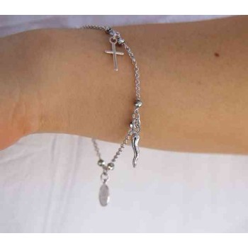 RMB|NALBORI Bracciale rosario in Argento 925 madonna cornetto croce grigio