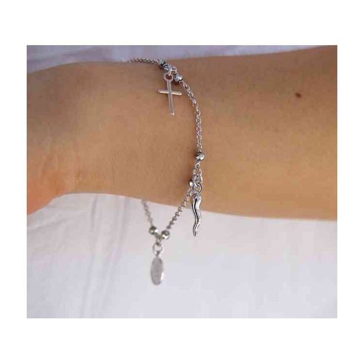 RMB|NALBORI Rosary bracelet in 925 sterling silver Madonna cross with cross - grey