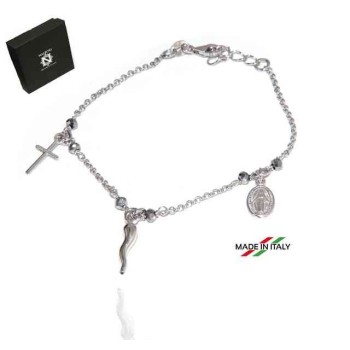 RMB|NALBORI Rosary bracelet in 925 sterling silver Madonna cross with cross - grey