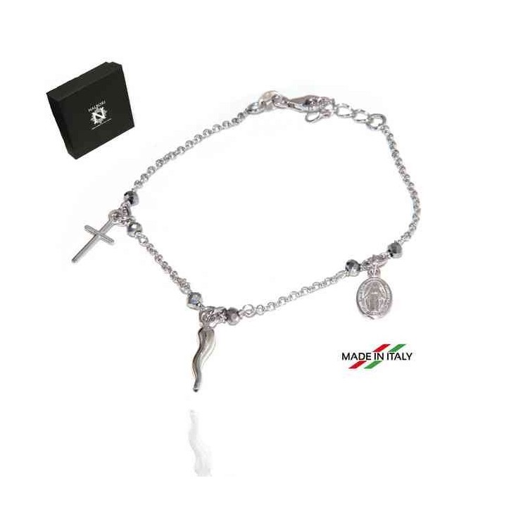 RMB|NALBORI Rosary bracelet in 925 sterling silver Madonna cross with cross - grey