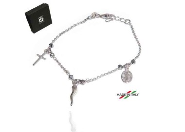 RMB|NALBORI Rosary bracelet in 925 sterling silver Madonna cross with cross - grey