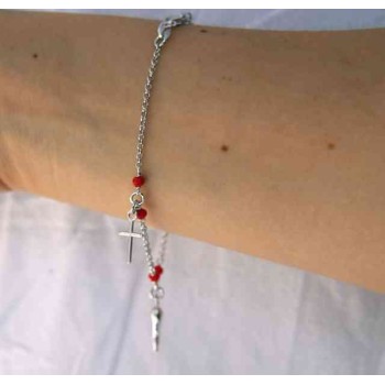 RMB|NALBORI Rosary bracelet in 925 sterling silver Madonna cross red