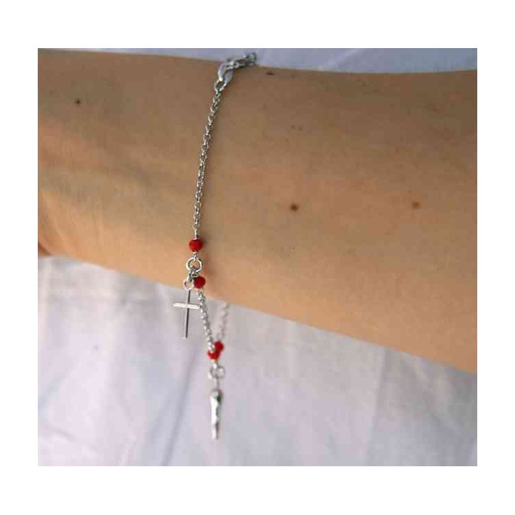 RMB|NALBORI Rosary bracelet in 925 sterling silver Madonna cross red