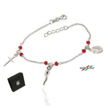 RMB|NALBORI Rosary bracelet in 925 sterling silver Madonna cross red