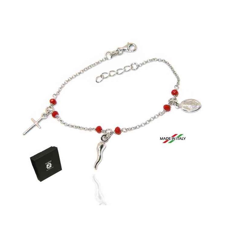 RMB|NALBORI Rosary bracelet in 925 sterling silver Madonna cross red