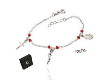 RMB|NALBORI Bracciale rosario in Argento 925 madonna cornetto croce rosso
