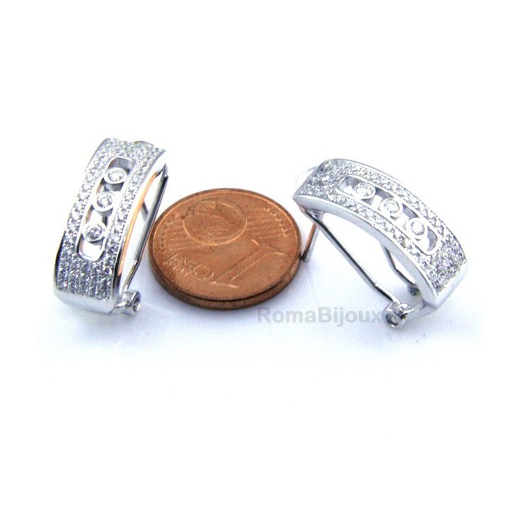 RMB|925 sterling silver earrings with omega binary central locking with 3 zircons from 1 mm