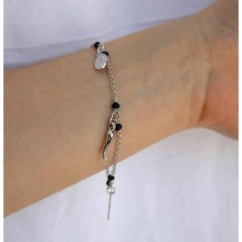 RMB|NALBORI Rosary bracelet in 925 sterling silver Madonna horn with cross black