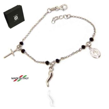 RMB|NALBORI Rosary bracelet in 925 sterling silver Madonna horn with cross black