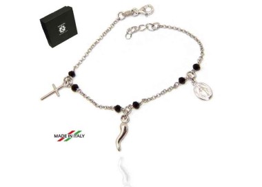 RMB|NALBORI Rosary bracelet in 925 sterling silver Madonna horn with cross black