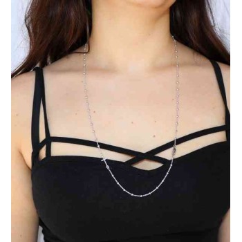 RMB|Rosary necklace in 925 silver, 3 mm long balls, miraculous madonna cross