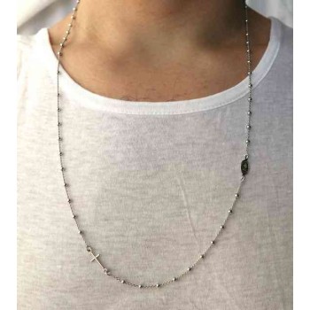 RMB|NALBORI collana rosario lunga in Argento 925 rodiato palline 3 mm - 70 cm