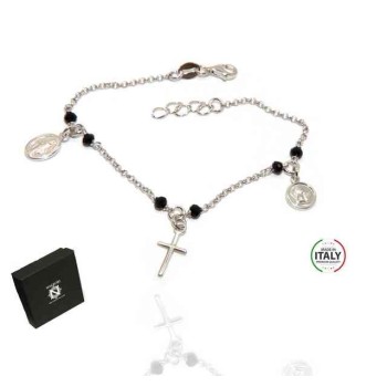 RMB|Rosary bracelet 925 silver black crystal angel cross madonna pendant