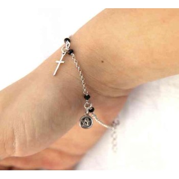 RMB|Rosary bracelet 925 silver black crystal angel cross madonna pendant