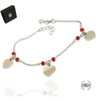 RMB|NALBORI Bracciale donna argento 925 con ciondoli cuore e cristallo rosso