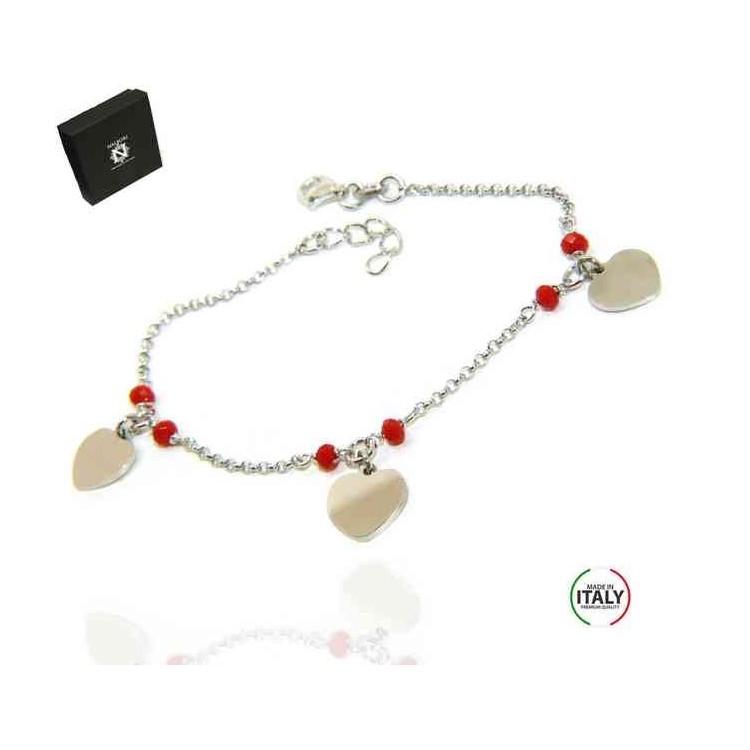 RMB|NALBORI Bracciale donna argento 925 con ciondoli cuore e cristallo rosso