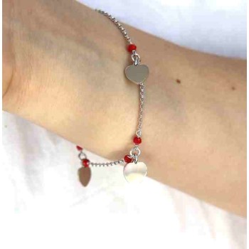 RMB|NALBORI Bracciale donna argento 925 con ciondoli cuore e cristallo rosso