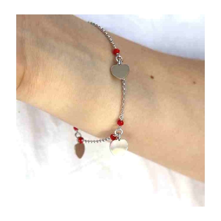 RMB|NALBORI Bracciale donna argento 925 con ciondoli cuore e cristallo rosso