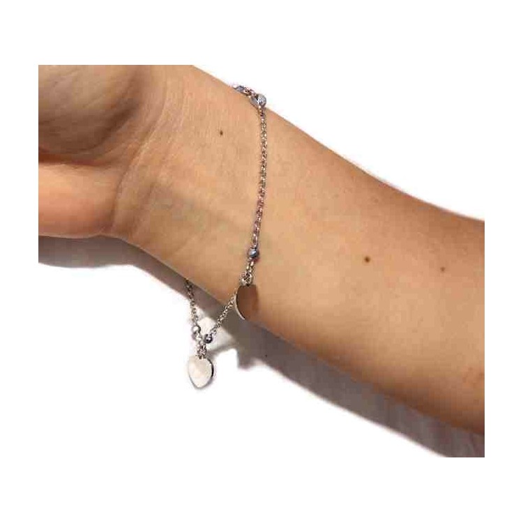 RMB|925 silver women's bracelet with heart pendants, hematite crystal