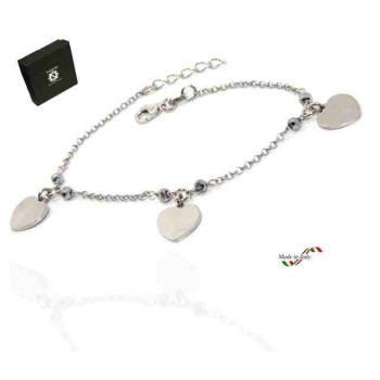 RMB|925 silver women's bracelet with heart pendants, hematite crystal