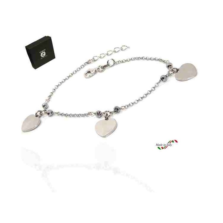 RMB|925 silver women's bracelet with heart pendants, hematite crystal