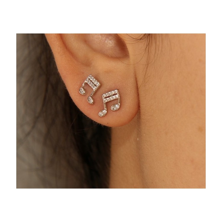 RMB|Musical note lobe earrings in 925 silver and white zircons