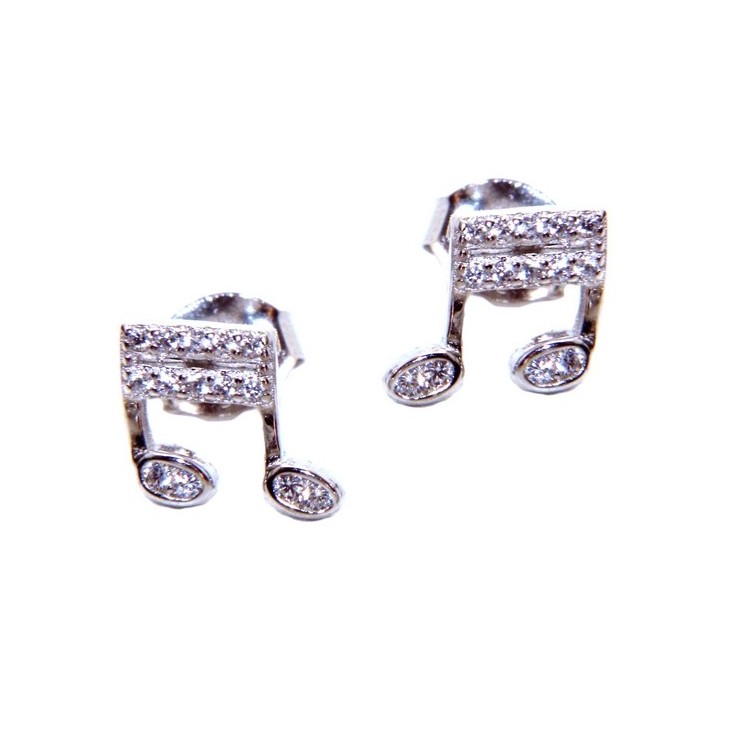 RMB|Musical note lobe earrings in 925 silver and white zircons