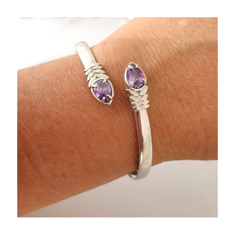RMB|NALBORI | Bracciale argento 925 schiava  contrarie' zirconi viola 4 griffe (NBRA40)